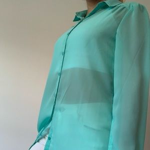Sheer light blue button up top